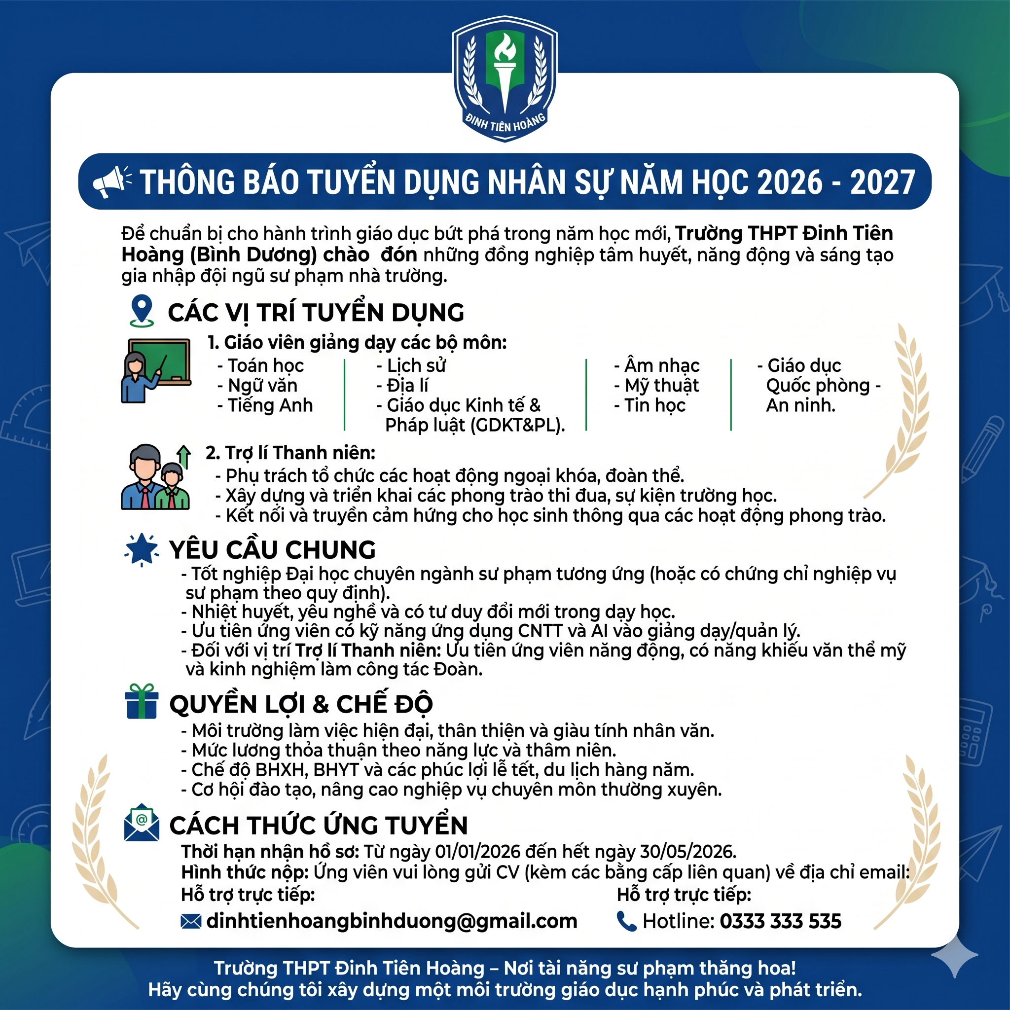 TUYỂN DỤNG GIÁO VIÊN NĂM HỌC 2026-2027